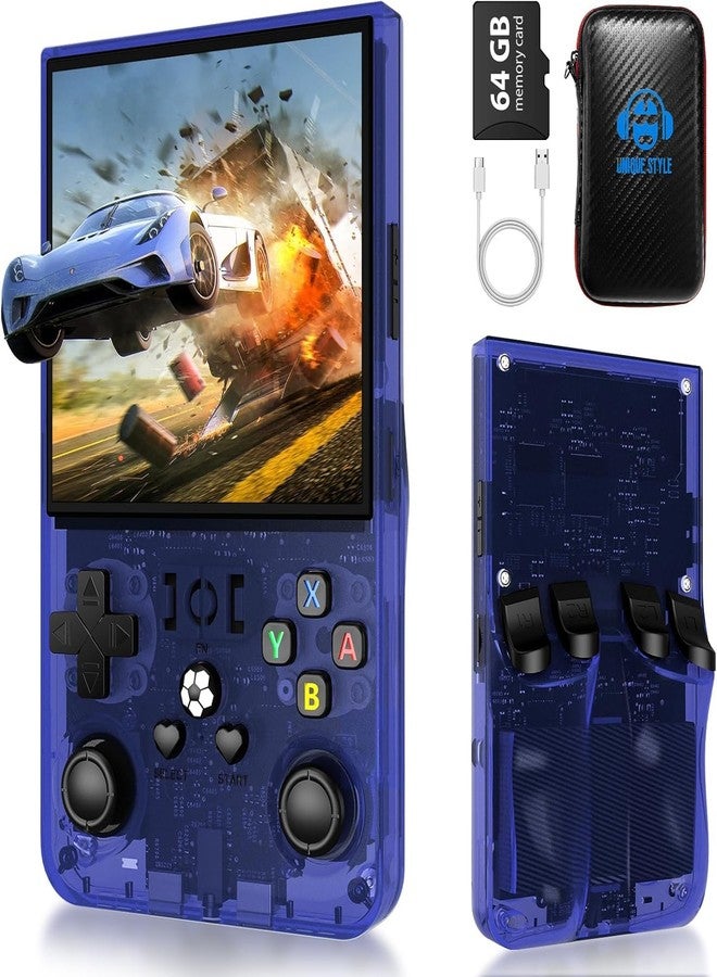 AQHH R36 Max Retro Gaming Console, Retro Handheld Console 4.0'' Screen Linux System, 64G TF Card, 4000mAh Rechargeable Portable Pocket Arcade, Transparent Blue - Image 1